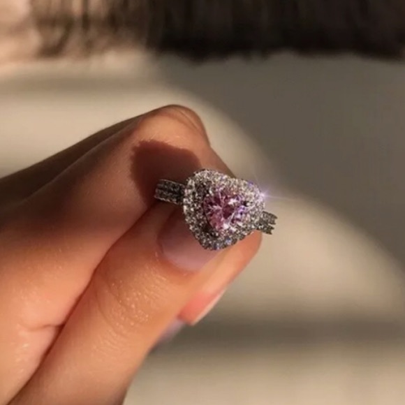 NEW 925 SILVER PINK SAPPHIRE GEMSTONE HEART RING - Picture 2 of 3